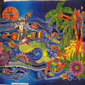 Rare Beautiful Sewing Quilt Fabric Artist Laurel Burch OOP "Ocean Songs "Mermaid